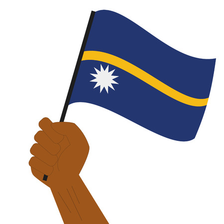 Hand holding and raising the national flag of Nauruのイラスト素材