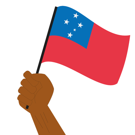 Hand holding and raising the national flag of Samoaのイラスト素材