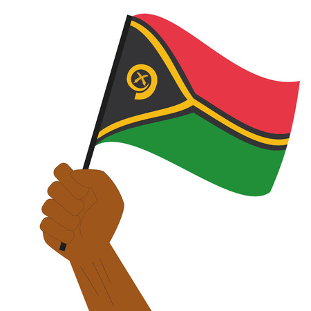 Hand holding and raising the national flag of Vanuatuのイラスト素材