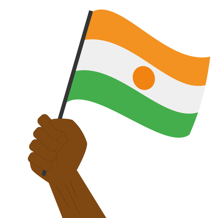 Hand holding and raising the national flag of Nigerのイラスト素材