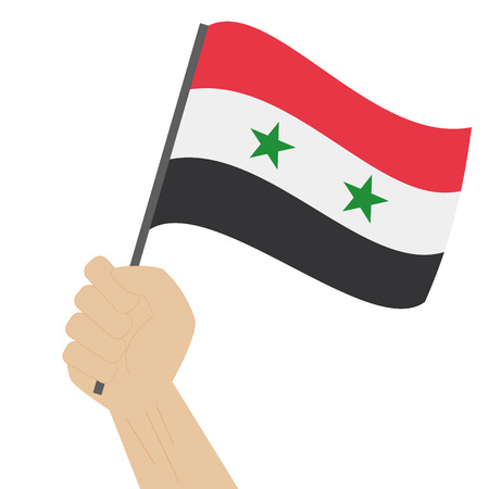 Hand holding and raising the national flag of Syriaのイラスト素材