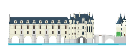 Chenonceau Castle, Loire Valley, France. Isolated on white background vector illustration.のイラスト素材