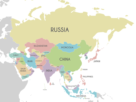 Political Asia Map vector illustration isolated on white background. Editable and clearly labeled layers.のイラスト素材