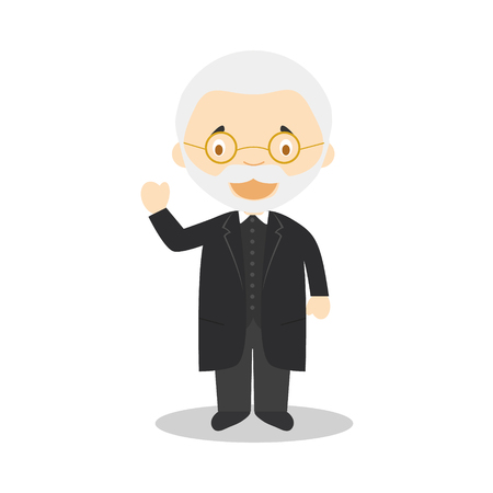 Miguel de Unamuno cartoon character. Vector Illustration. Kids History Collection.のイラスト素材