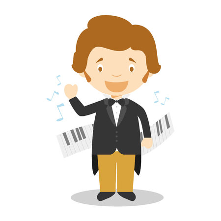 FrÃ©dÃ©ric Chopin cartoon character. Vector Illustration. Kids History Collection.のイラスト素材