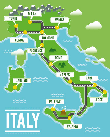 Cartoon vector map of Italy. Travel illustration with italian main cities.のイラスト素材