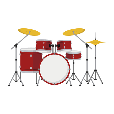 Drum set in cartoon style isolated on white background vector illustration.のイラスト素材