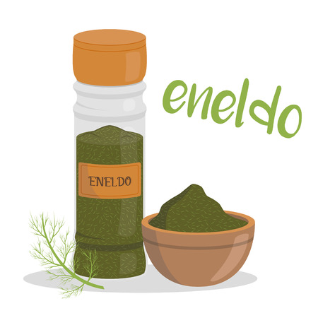 Vector dill illustration isolated in cartoon style. Spanish name. Herbs and Species Seriesのイラスト素材