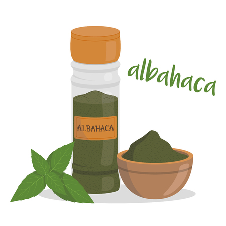 Vector basil illustration isolated in cartoon style. Spanish name. Herbs and Species Seriesのイラスト素材