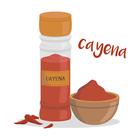 Vector cayenne illustration isolated in cartoon style. Spanish name. Herbs and Species Seriesのイラスト素材