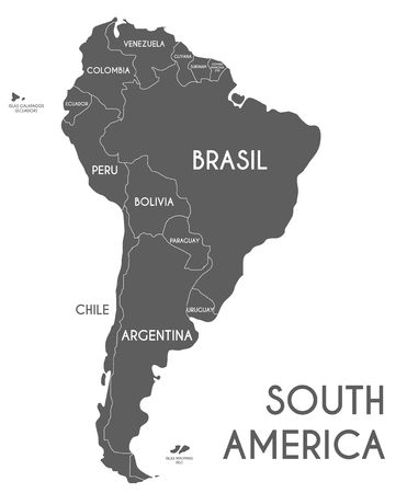 Political South America Map vector illustration isolated on white background with country names in spanish. Editable and clearly labeled layers.のイラスト素材