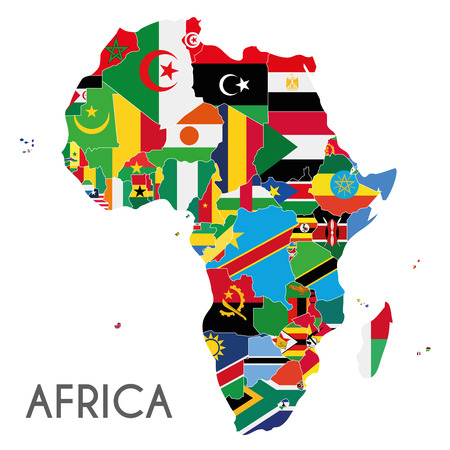 Political Africa Map vector illustration with the flags of all countries. Editable and clearly labeled layers.のイラスト素材
