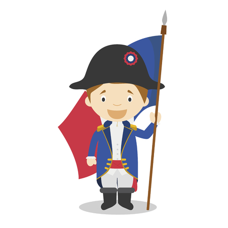 French revolution soldier cartoon character. Vector Illustration. Kids History Collection.のイラスト素材