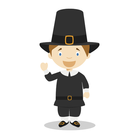 American settler cartoon character. Vector Illustration. Kids History Collection.のイラスト素材