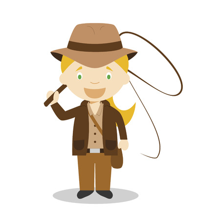 Cute cartoon vector illustration of an adventurer. Women Professions Seriesのイラスト素材