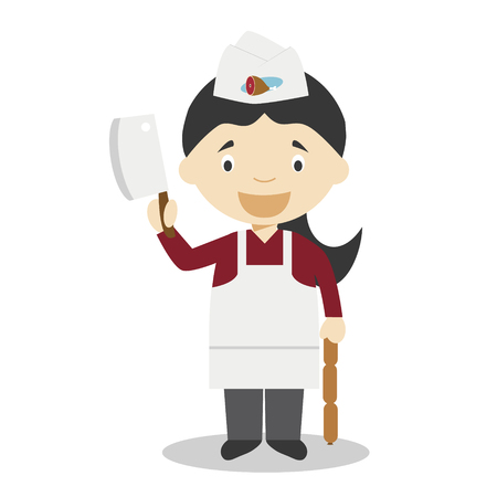 Cute cartoon vector illustration of a butcher. Women Professions Seriesのイラスト素材