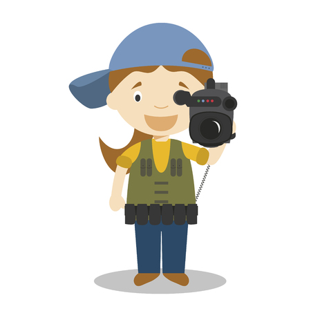 Cute cartoon vector illustration of a camerawoman. Women Professions Seriesのイラスト素材