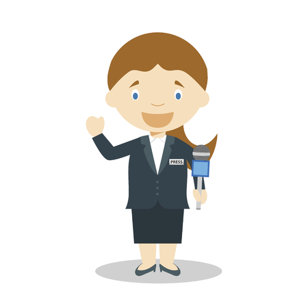 Cute cartoon vector illustration of a journalist. Women Professions Seriesのイラスト素材