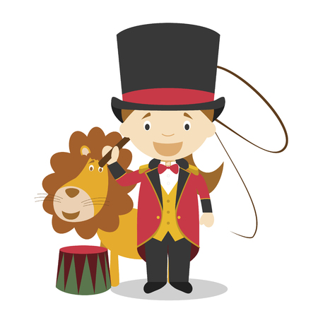 Cute cartoon vector illustration of a lion tamer. Women Professions Seriesのイラスト素材