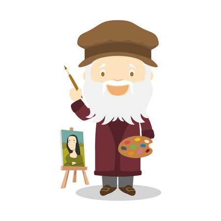 Leonardo da Vinci cartoon character. Vector Illustration. Kids History Collection.のイラスト素材
