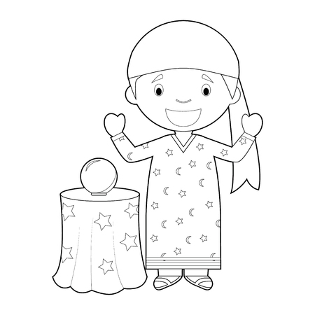 Easy coloring cartoon vector illustration of a fortune teller.のイラスト素材