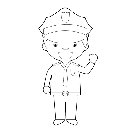 Easy coloring cartoon vector illustration of a policeman.のイラスト素材