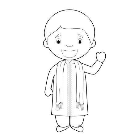 Easy coloring cartoon character from Bangladesh dressed in the traditional way Vector Illustration.のイラスト素材