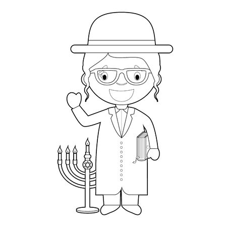 Easy coloring Jewish Rabi cartoon character from Israel dressed in the traditional way. Vector Illustration.のイラスト素材