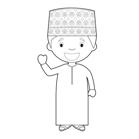 Easy coloring cartoon character from Oman dressed in the traditional way Vector Illustration.のイラスト素材