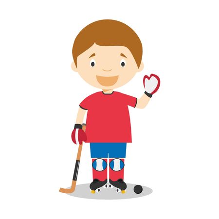 Sports cartoon vector illustrations: Roller Hockeyのイラスト素材