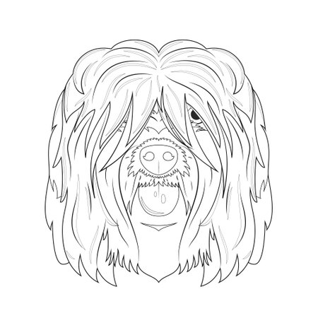 Briard dog or Brie Sherperd dog easy coloring cartoon vector illustration. Isolated on white backgroundのイラスト素材