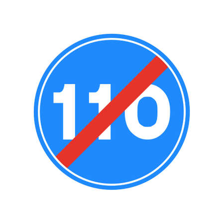 Rounded traffic signal in blue, red and white, isolated on white background. End of minimum speed of one hundred and tenのイラスト素材