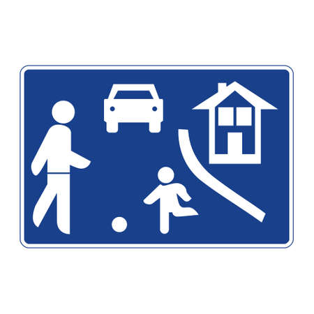 Rectangular traffic signal in blue and white, isolated on white background. Residential streetのイラスト素材