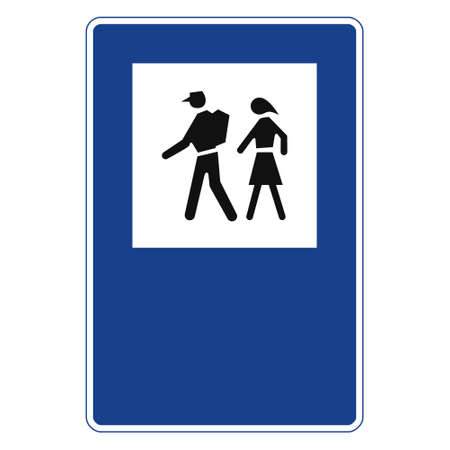 Rectangular traffic signal in blue and white, isolated on white background. Start of excursions on footのイラスト素材