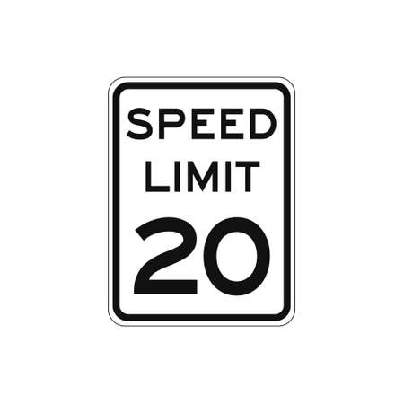 Rectangular traffic signal with white background and text in black, isolated on white background. Speed limit to twentyのイラスト素材