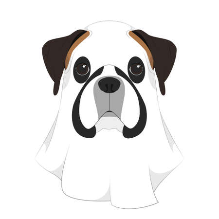 Halloween greeting card. Boxer dog dressed as a ghostのイラスト素材