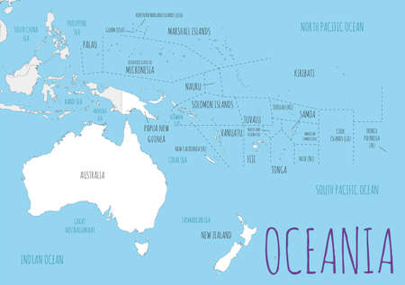 Political Oceania Map vector illustration with countries in white color. Editable and clearly labeled layers.のイラスト素材