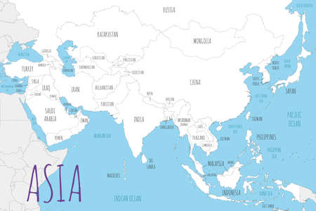 Political Asia Map vector illustration with countries in white color. Editable and clearly labeled layers.のイラスト素材