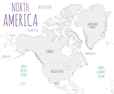 Political North America Map vector illustration isolated in white background. Editable and clearly labeled layers.のイラスト素材