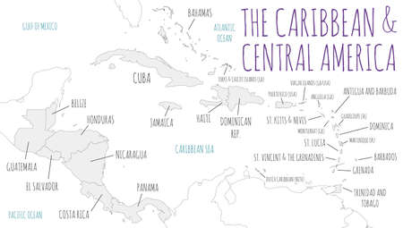 Political Caribbean and Central America Map vector illustration isolated in white background. Editable and clearly labeled layers.のイラスト素材