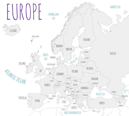 Political Europe Map vector illustration isolated in white background. Editable and clearly labeled layers.のイラスト素材