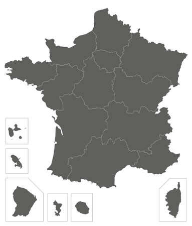 Vector blank map of France with regions and territories and administrative divisions. Editable and clearly labeled layers.のイラスト素材