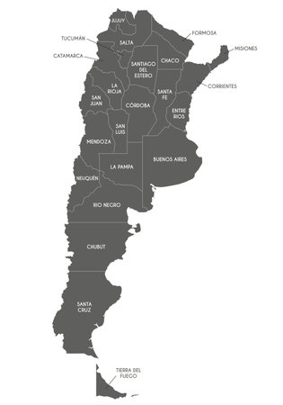 Vector map of Argentina with provinces or federated states and administrative divisions. Editable and clearly labeled layers.のイラスト素材
