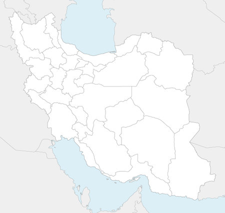 Vector blank map of Iran with provinces and administrative divisions, and neighboring countries. Editable and clearly labeled layers.のイラスト素材