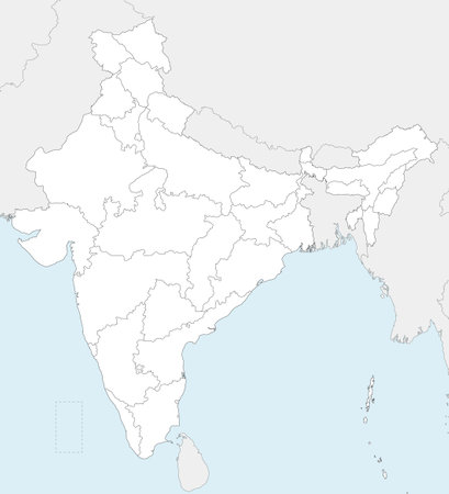 Vector blank map of India with states and territories and administrative divisions, and neighboring countries. Editable and clearly labeled layers.のイラスト素材