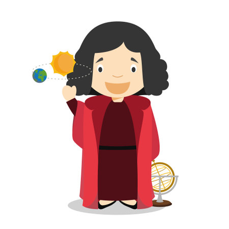 Nikolaus Kopernikus cartoon character. Vector illustration. Kids History Collection.のイラスト素材