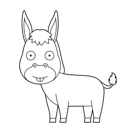 Easy coloring cartoon vector illustration of a donkeyのイラスト素材