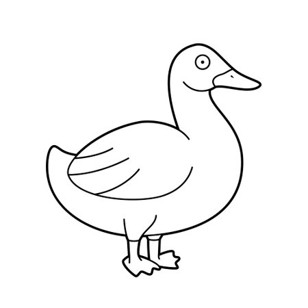 Easy coloring cartoon vector illustration of a duckのイラスト素材