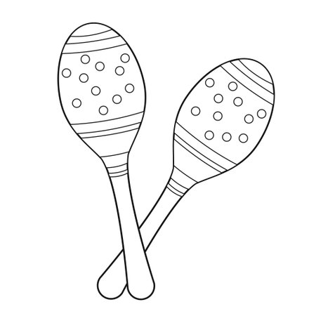 Easy coloring cartoon vector illustration of maracas isolated on white backgroundのイラスト素材