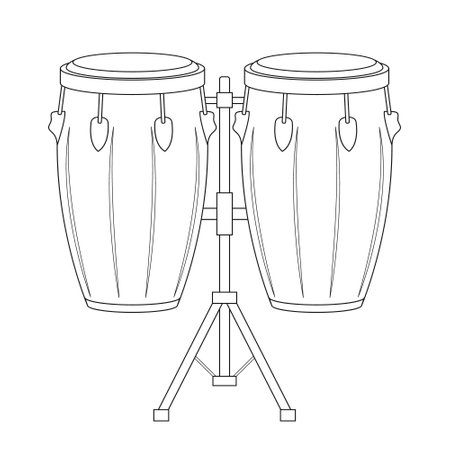 Easy coloring cartoon vector illustration of conga drums isolated on white backgroundのイラスト素材